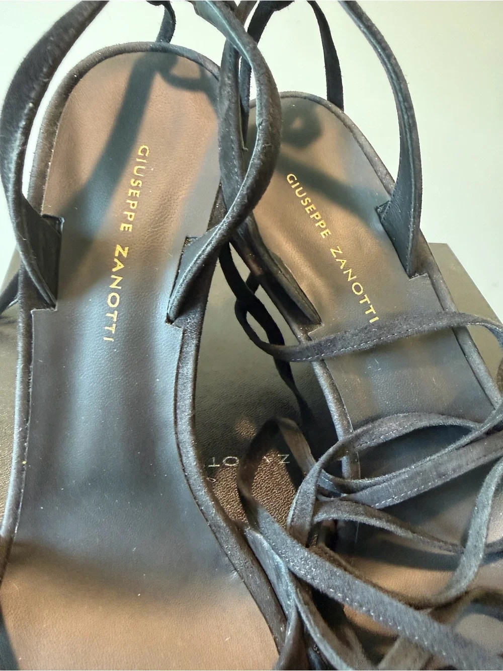 GIUSEPPE ZANOTTI Black Crystal-Embellished Lace-Up Wedge Sandals